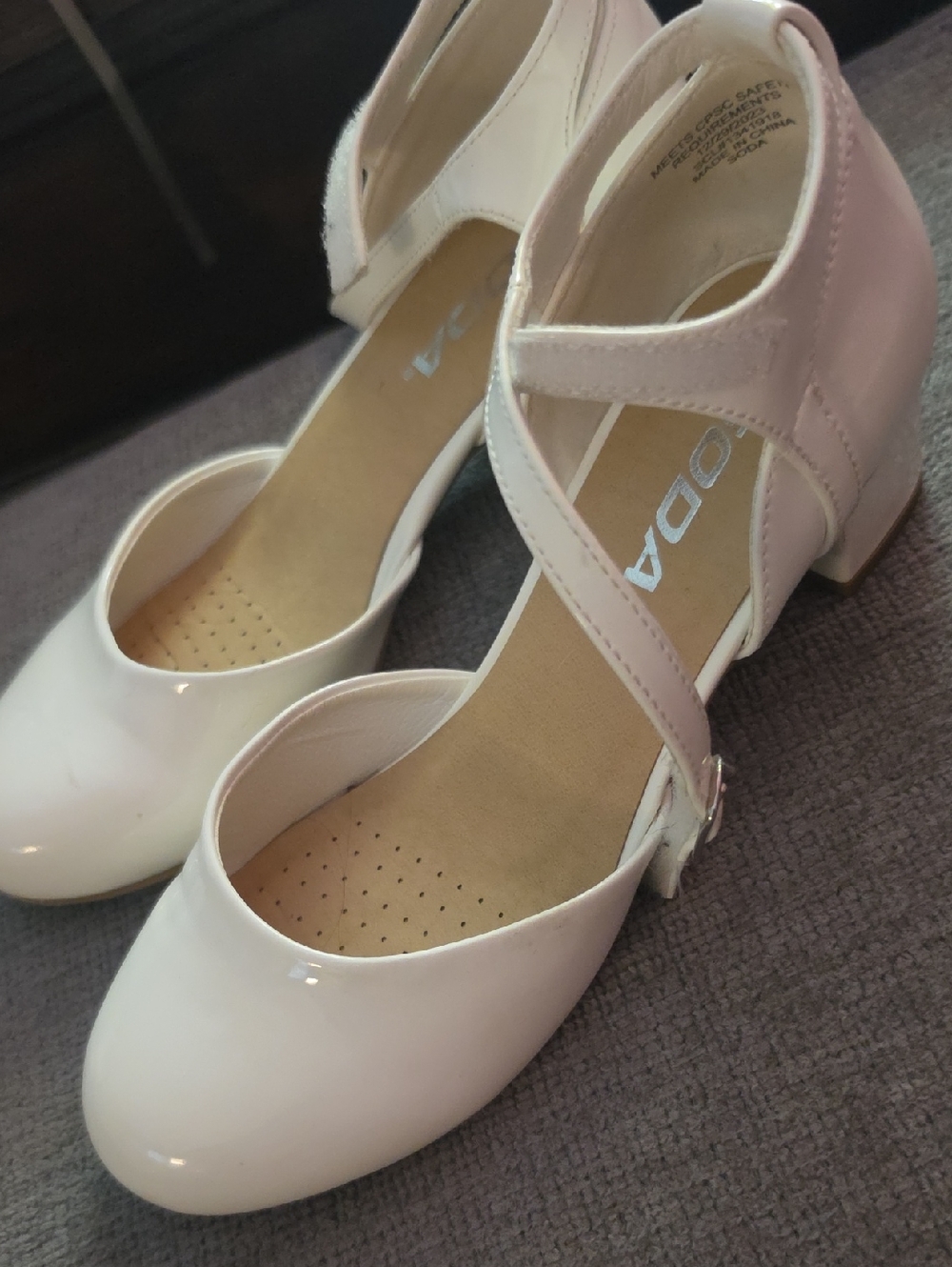 Soda White Patent Mary Jane Dress Shoes with Ankle Strap